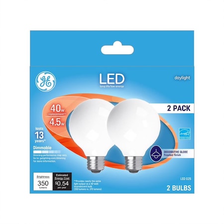 Current GE G25 E26 (Medium) LED Bulb Daylight 40 Watt Equivalence 2 pk 28357